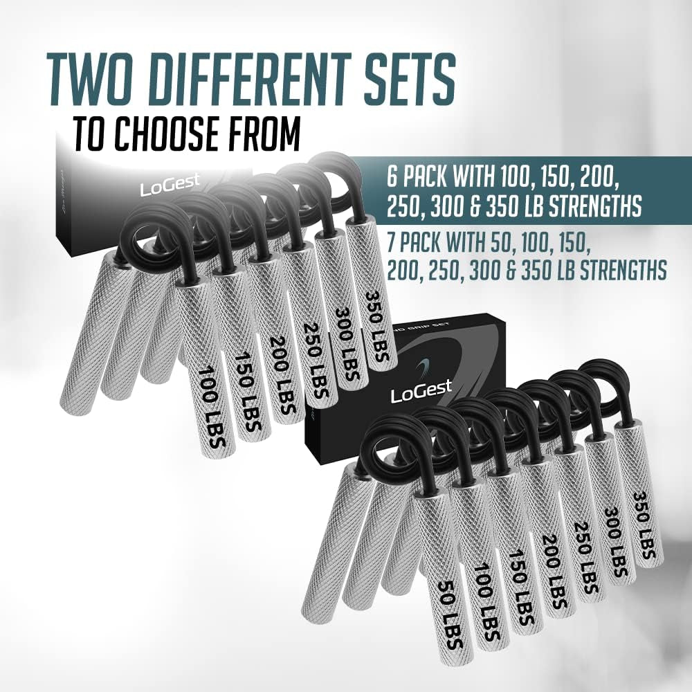7 Pack  Metal Hand Grip Set, 50LB-350LB 7 Levels No Slip Heavy-Duty Grip Strengthener with Gift Box, Great Wrist & Forearm Hand Exerciser, Home Gym, Hand Gripper Grip Strength Trainer