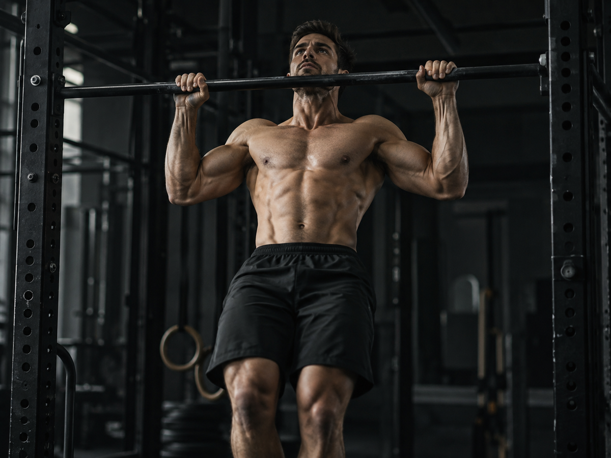 Athlete training on parallel bars