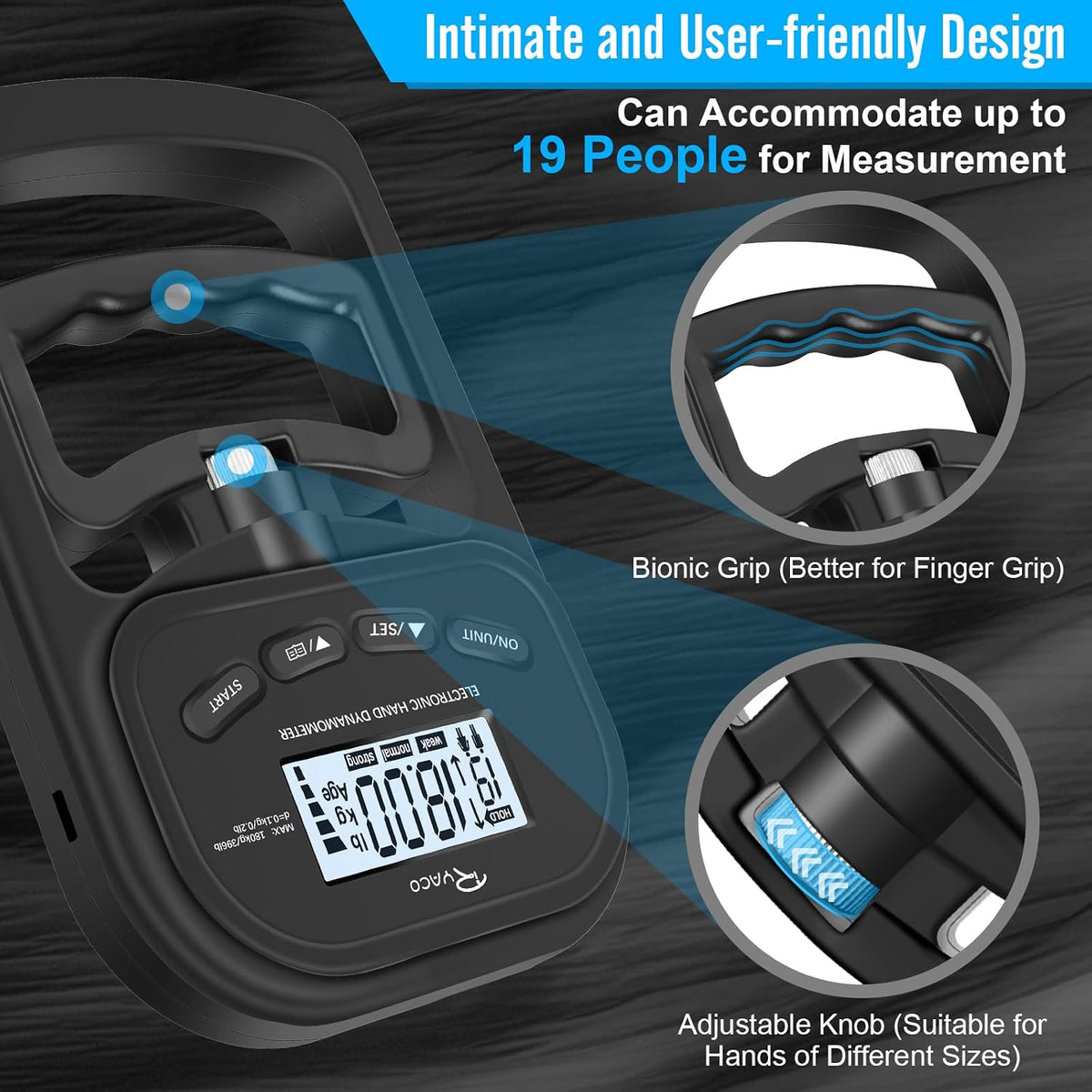 Grip Strength Tester, 396Lbs/180Kg Rechargeable Exerciser Meter Digital Hand Dynamometer Grip Strength Trainer Electronic Hand Grip Strengthener with LCD Display for Sport Home School Use