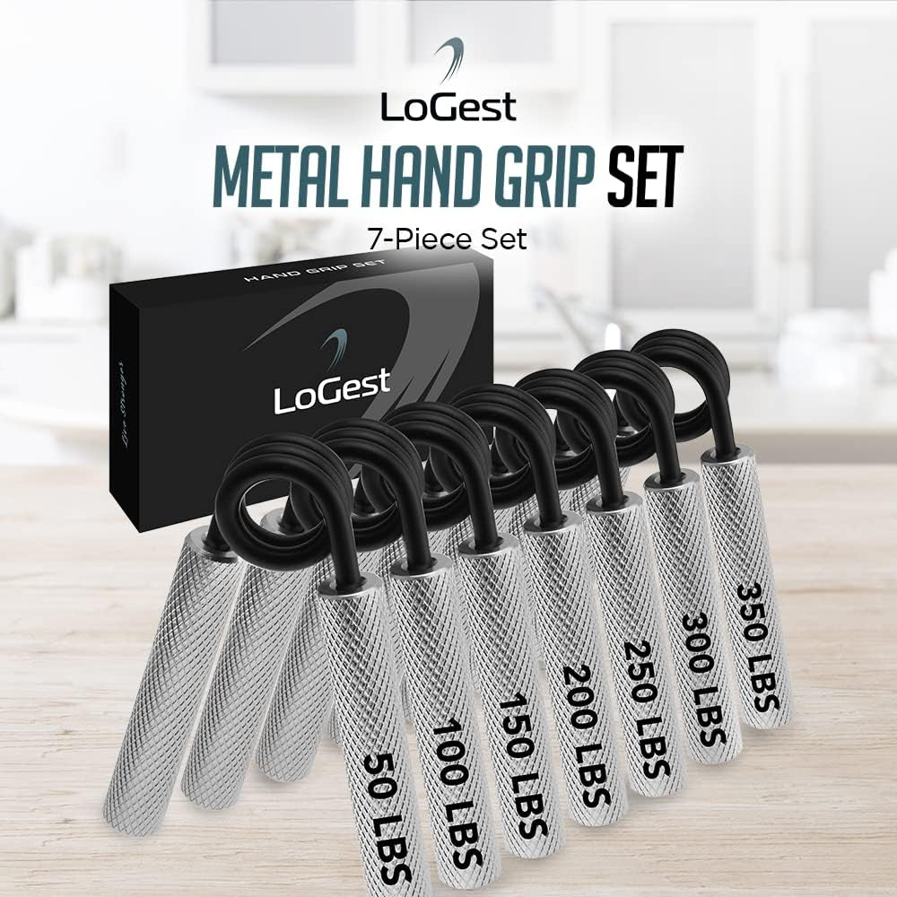 7 Pack  Metal Hand Grip Set, 50LB-350LB 7 Levels No Slip Heavy-Duty Grip Strengthener with Gift Box, Great Wrist & Forearm Hand Exerciser, Home Gym, Hand Gripper Grip Strength Trainer