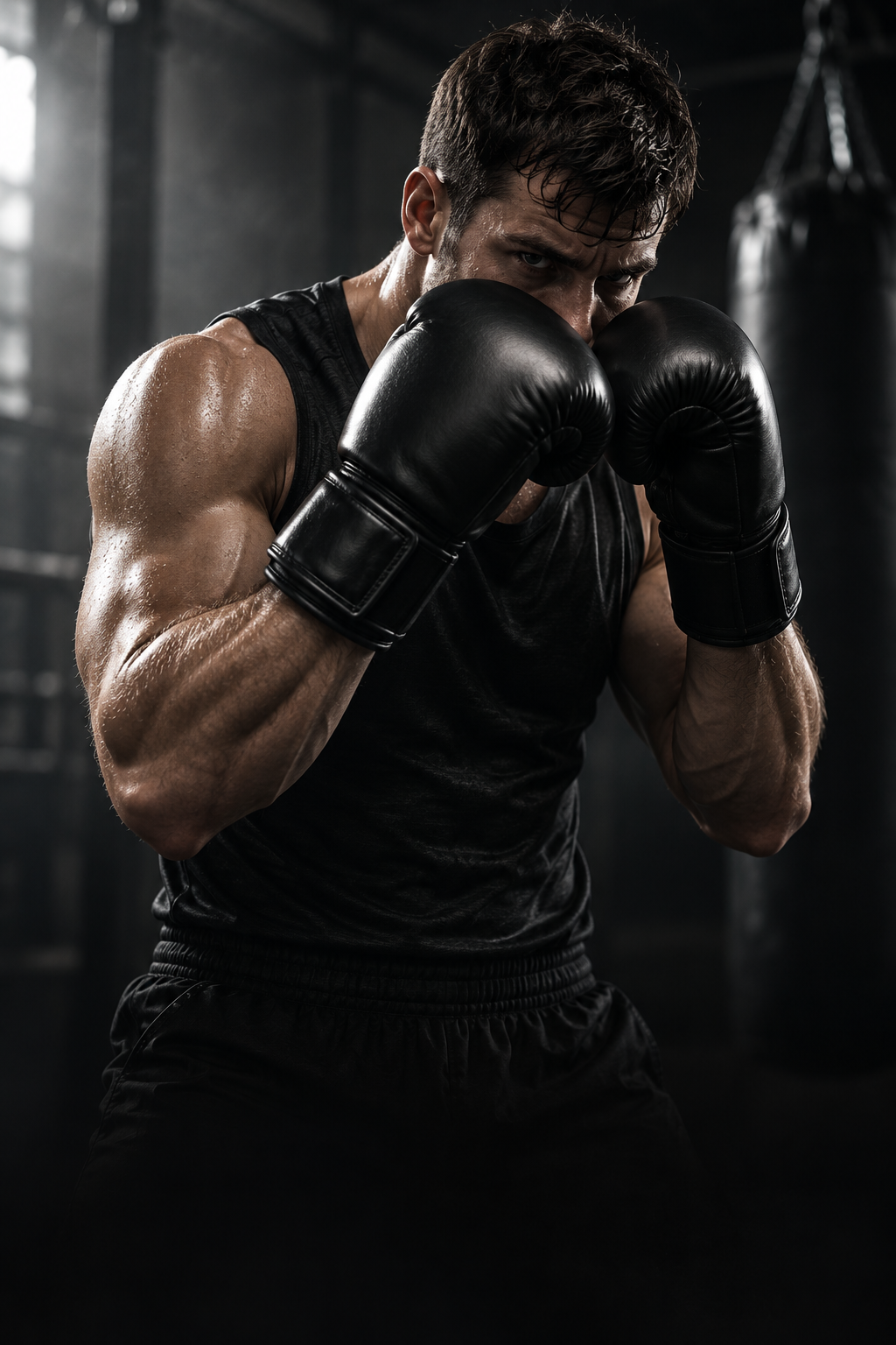 Boxer training with gloves
