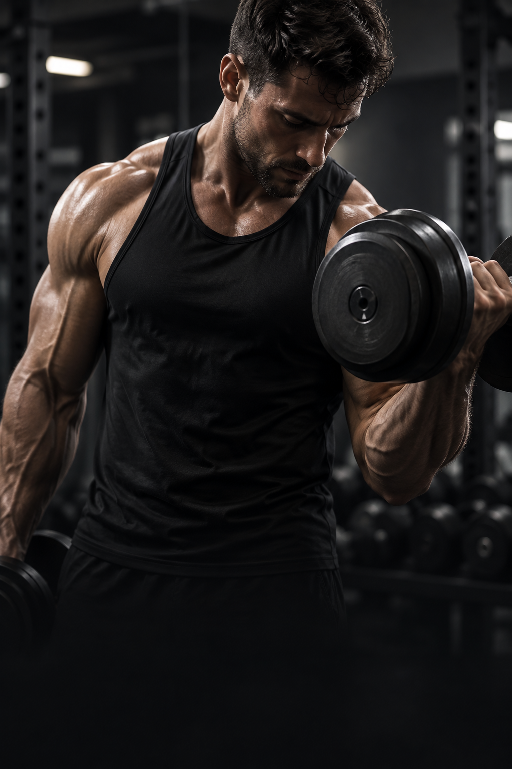 Athlete training with a dumbbell